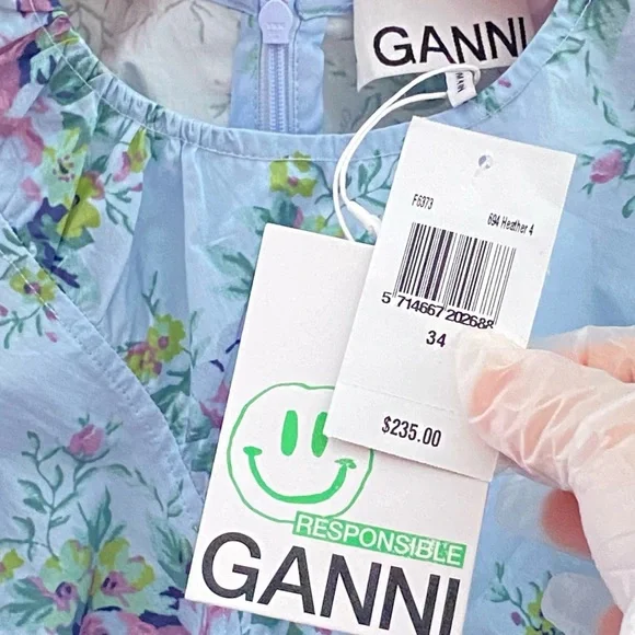NWT: GANNI | Floral Puff Sleeve Top - Picture 2 of 13